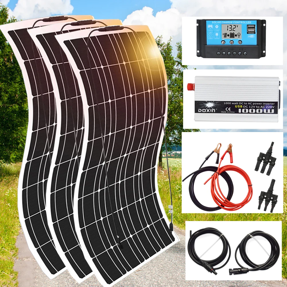 450w 12v solar panel kit with inverter solar battery charger controller flexible monocrystalline solar system for car RV camper