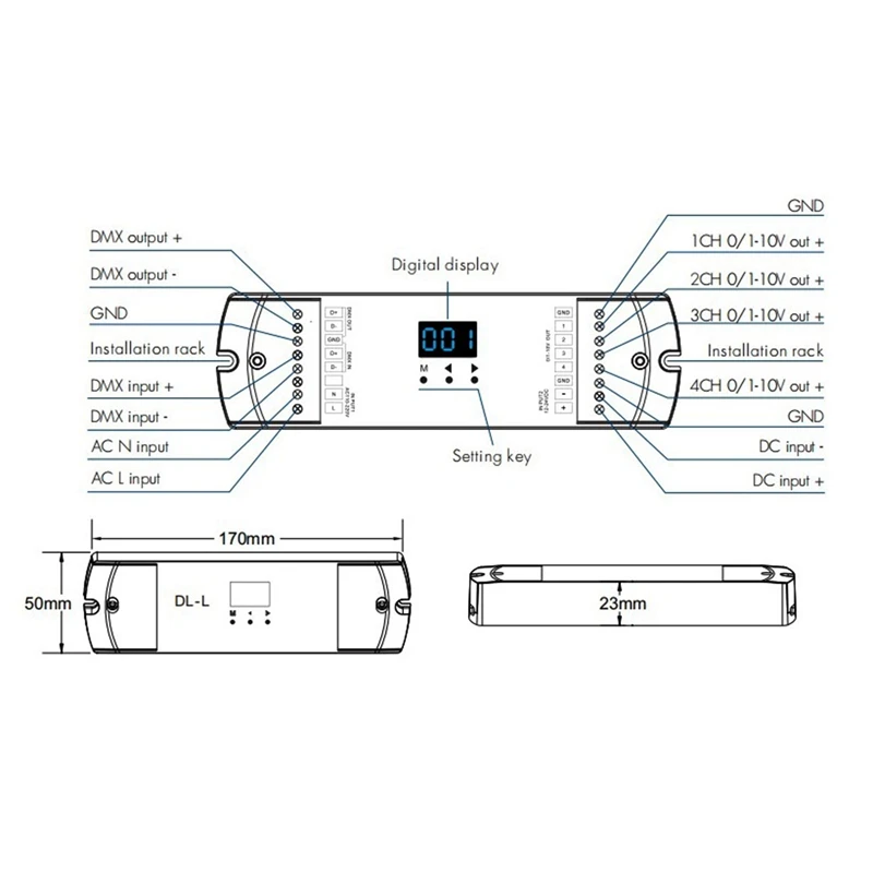 4-канальный конвертер DMX512 на 1-10 В/0-10 В вход постоянного тока 12-24 цифровой
