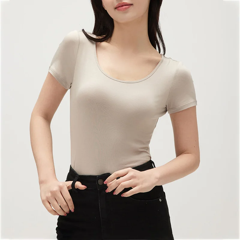

Slim Fitted Scoop Neck Tops Tees Short Sleeve Women T Shirt Solid