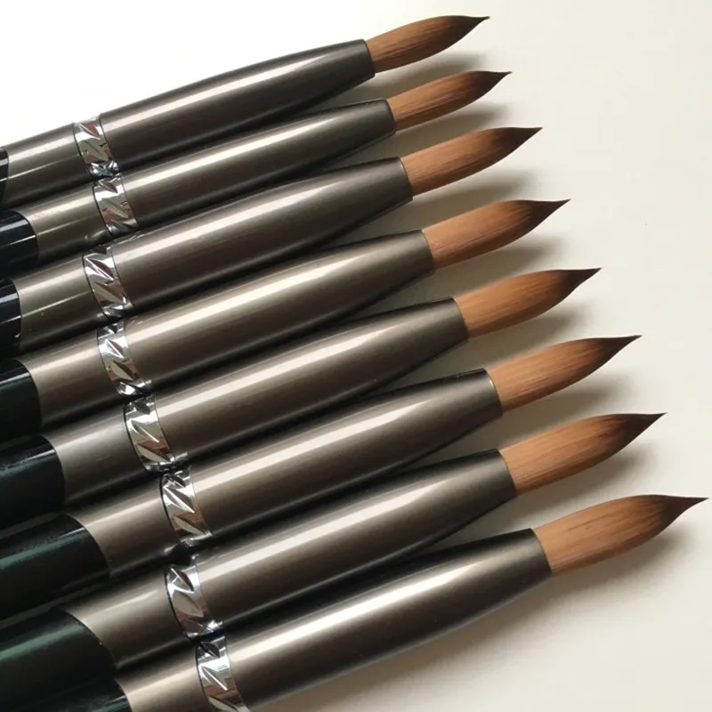 1PCS 100% Kolinsky Sable Acrylic Nail Art Brush French UV Gel Painting Builder Manicure Drawing Flat Round Grey Metal Handle Pen