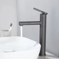 bathroom basin faucet brass sink mixer tap hot cold pull out single handle deck mount rotating lavatory water crane gun grey