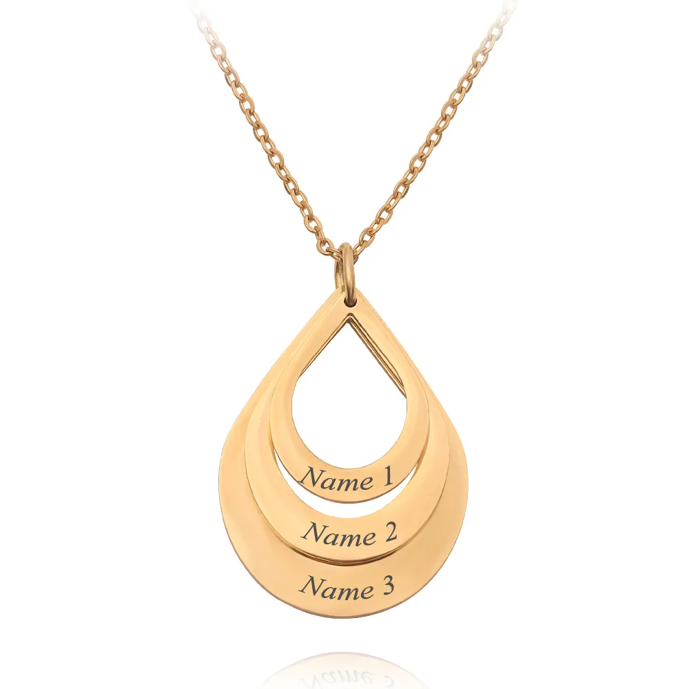 Personalized Private Customize Name Water Drop Pendant Necklace Gold Silver Color Customized Family Gifts for Mother's Days Gift