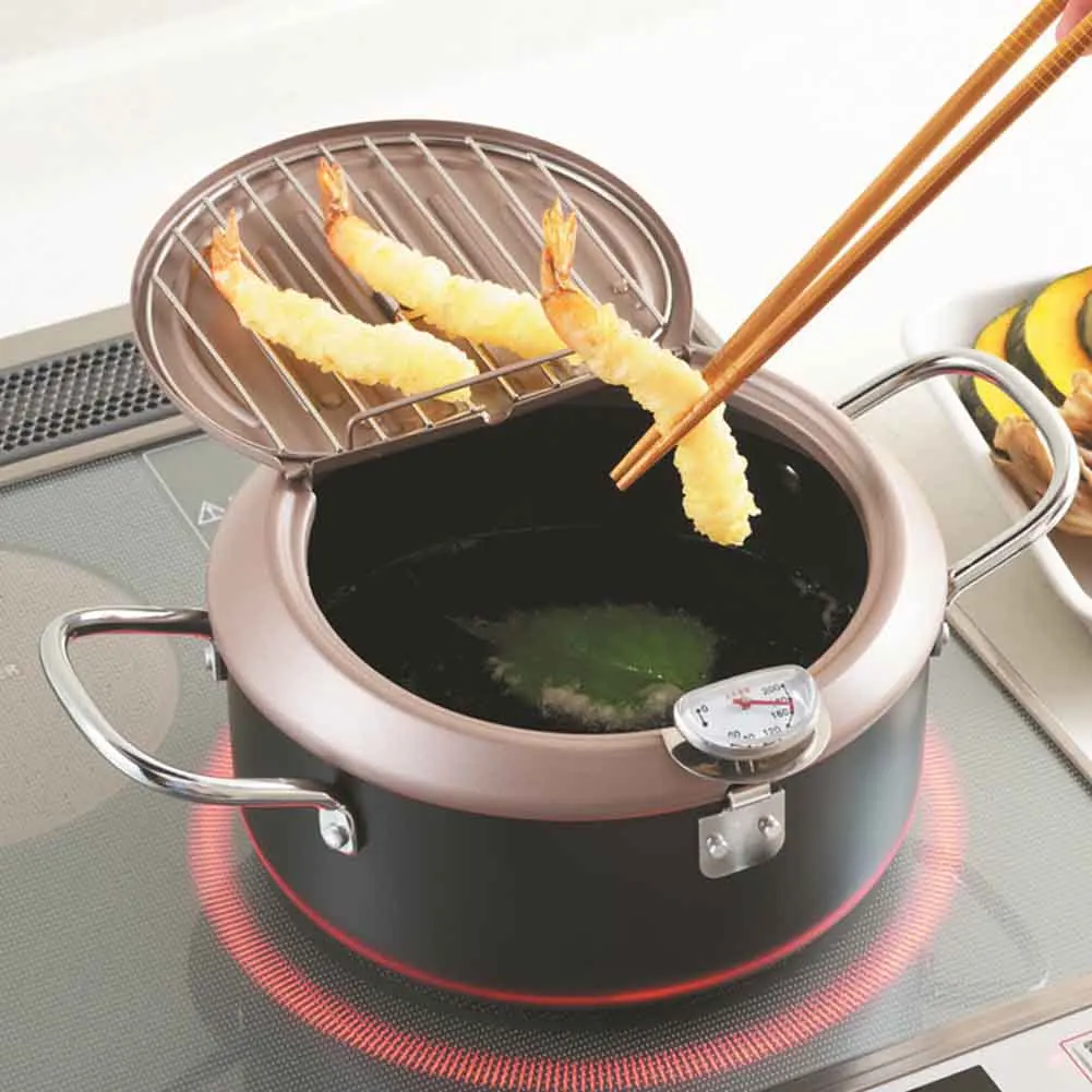 

Kitchen Tempura Fryer Japanese Style Oil Drip Rack Non Stick Multifunctional Fine Iron Double Handle Easy Clean With Thermometer