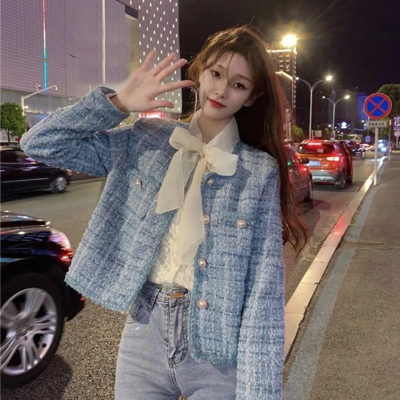 

Simple Jackets Women Loose Slim Plaid Tweed Tops Streetwear Femme Long Sleeve Coat Winter Jacket Women Clothes Outerwear