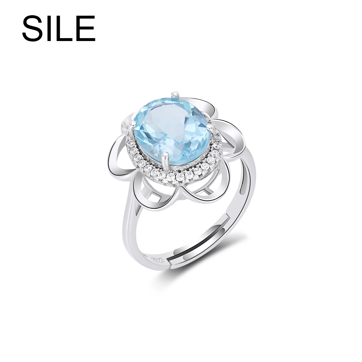 

Женское регулируемое кольцо из серебра 925 пробы, с натуральным голубым топазом