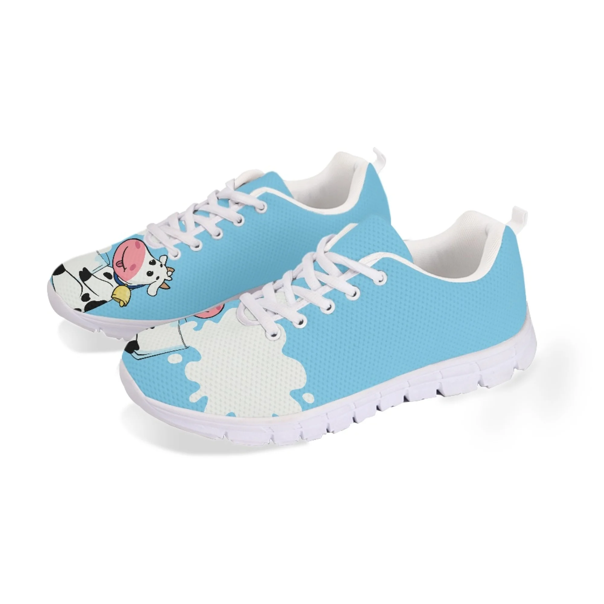 Yikeluo Fashion Cute Cows Printing Flats Shoes for Women Comfort Lace up Mesh Sneakers Femme Casual Sport Footwear Zapatos