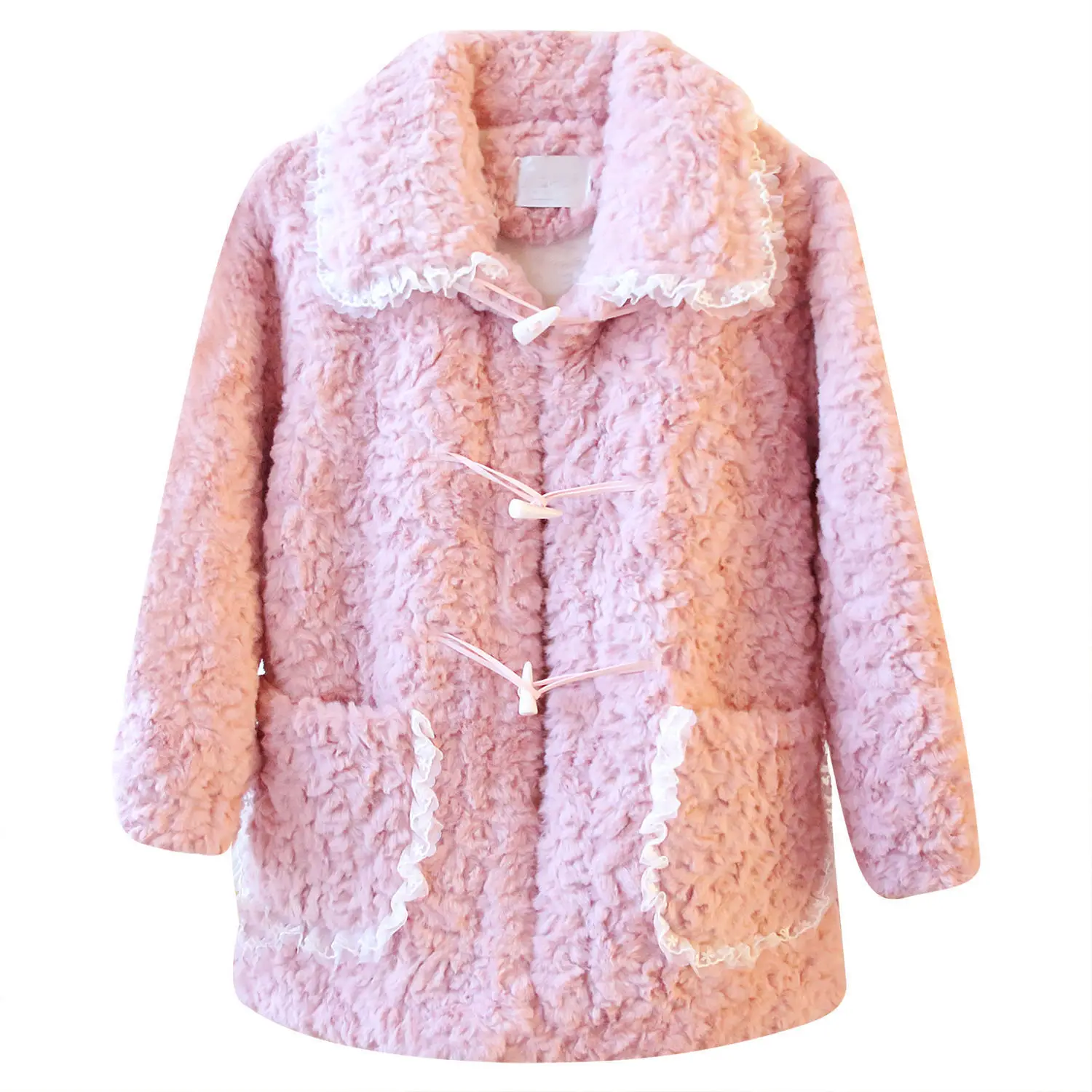 Autumn Winter Woman New Faux Fur Coat Loose Sweet Korean Fashion Tops Cute Kawaii Lace Patchwork Lamb Wool Warm Jacket Clothing