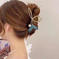 summer new women elegant alloy geometric metal hair claw vintage pearl fishtail clips headband hairpin fashion accessories