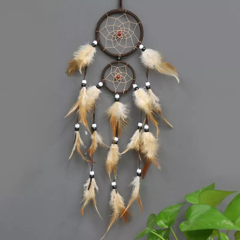 

Handmade Colorful Dream Net Catcher Double-layer Feather Wall Hanging Decoration Ornament Gift Wind Chimes