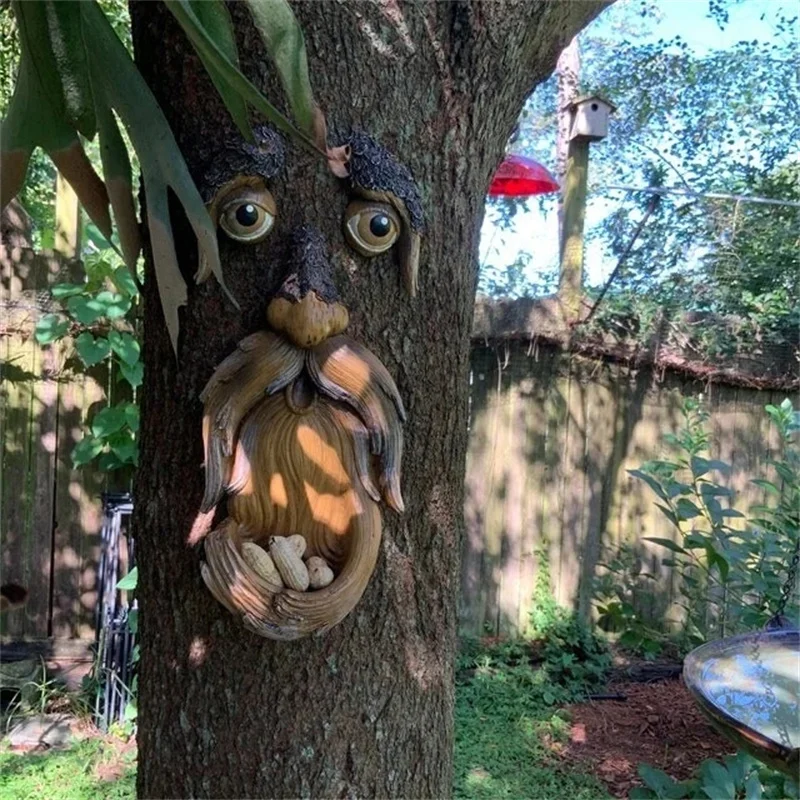 Unique Bird Feeders Tree Faces Decor with Big Open Mouth Simulation Resin Craft Ornament for Garden Outdoor Home | Дом и сад