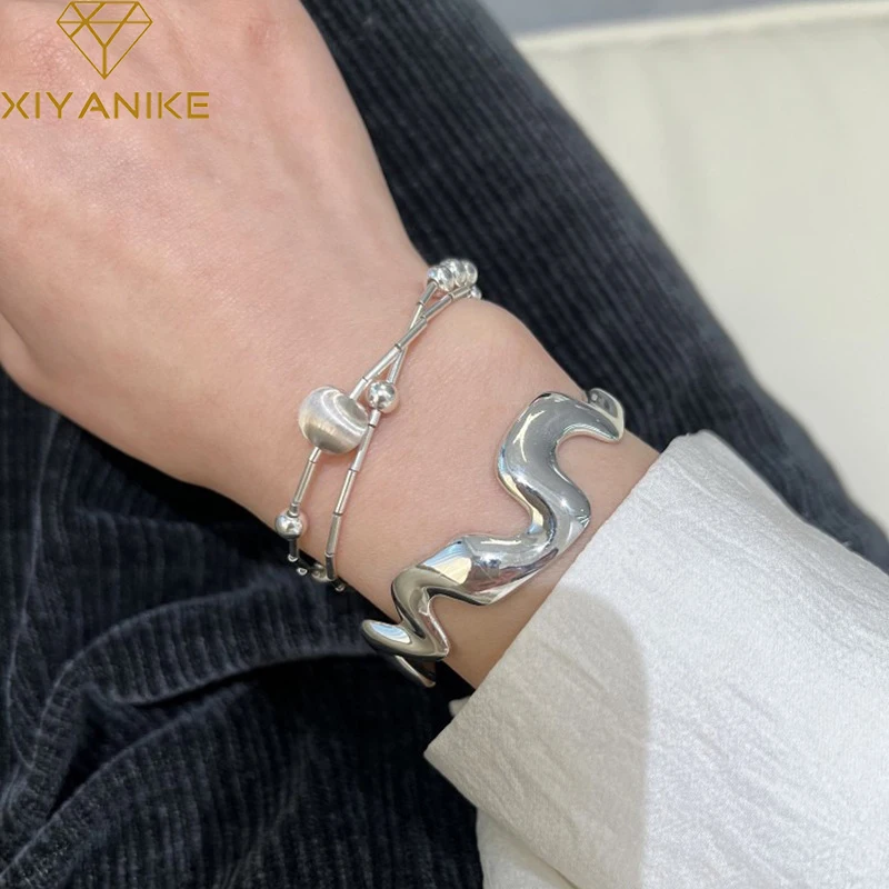

XIYANIKE Glossy Arc Cuff Bracelet For Women Girl Korean Fashion New Adjustable Jewelry Party Wedding Lady Gift pulseras mujer