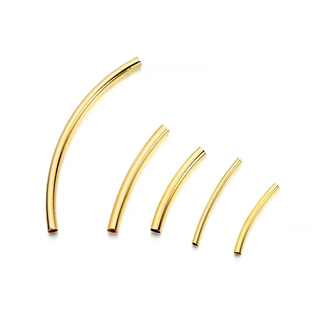 100pcs/Lot 20 25 30 50mm Length Copper Curved Round Tube Beads Spacer Connector for DIY Jewelry Necklace Bracelet Making Finding