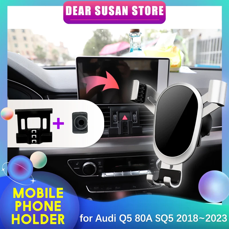 Car Mobile Phone Holder for Audi Q5 80A SQ5 S-Line Hybrid 2018~2023 Air Vent Clip Tray Stand Support Accessories iPhone Samsung