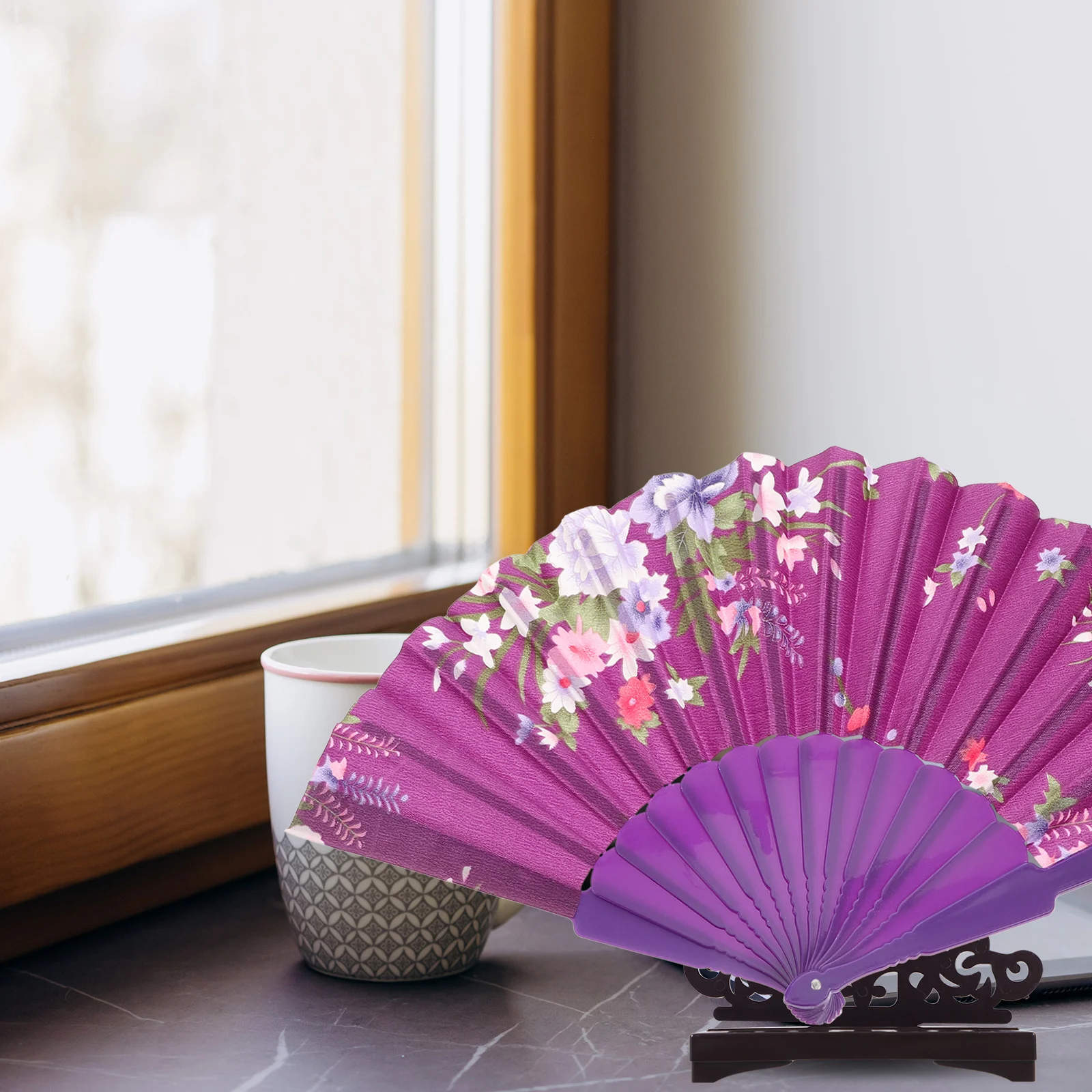 

Fan Display Stand Holder Folding Base Hand Chinese Fans Japanese Handy Wall Sturdy Wood Paper Decorative Round Held Hanger