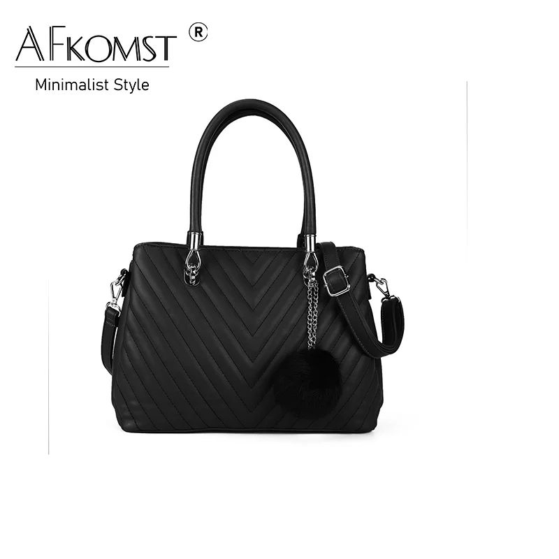

AFKOMST Casual Fashion Decoration Pompom Shoulder Bag Women Solid Color Crossbody Bag Women PU Leather Handbag