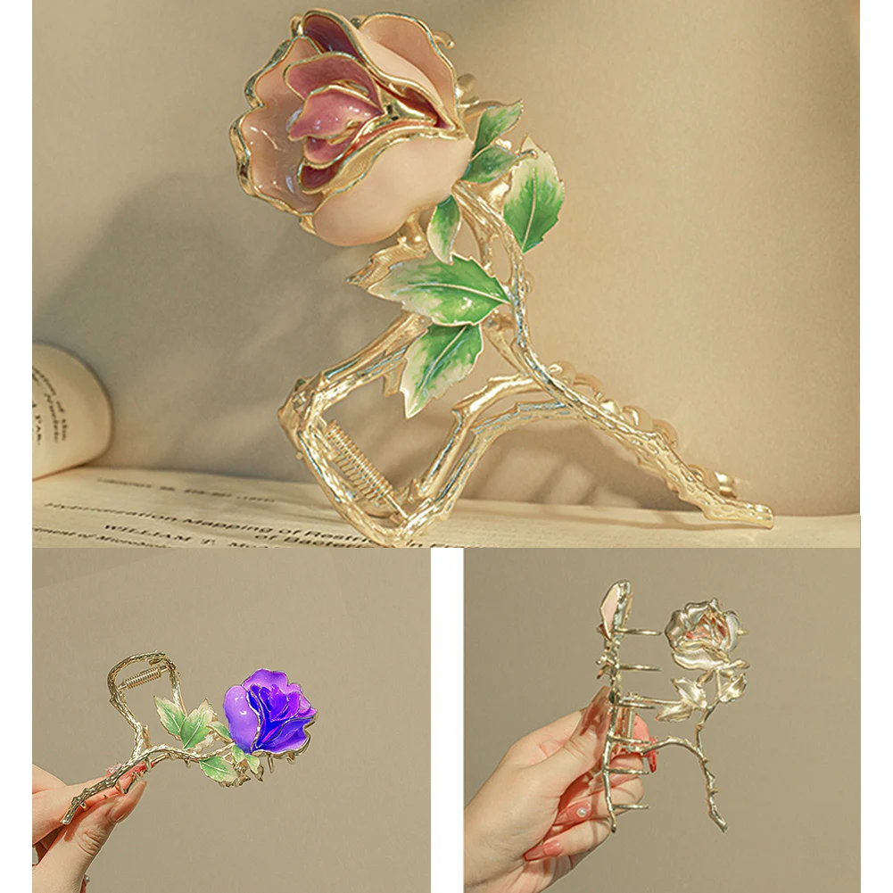 

Fairy Rose Flower Hairpin Female Temperament Plate Hair Clip Exquisite Chinese Style Shark Clip New Headwear Hair Accessories