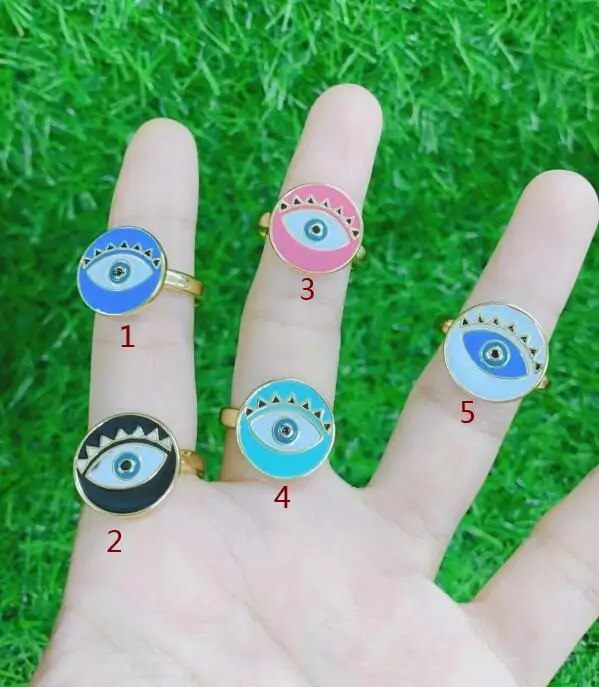 

2pcs Gold color eye women rings CZ crystal chunky rings summer Dripping oil enamel opening ring Jewelry wholesale fsds