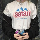 Футболка женская с надписью сатана, модная Милая хлопковая рубашка с принтом природного ада, с коротким рукавом, лето 2022