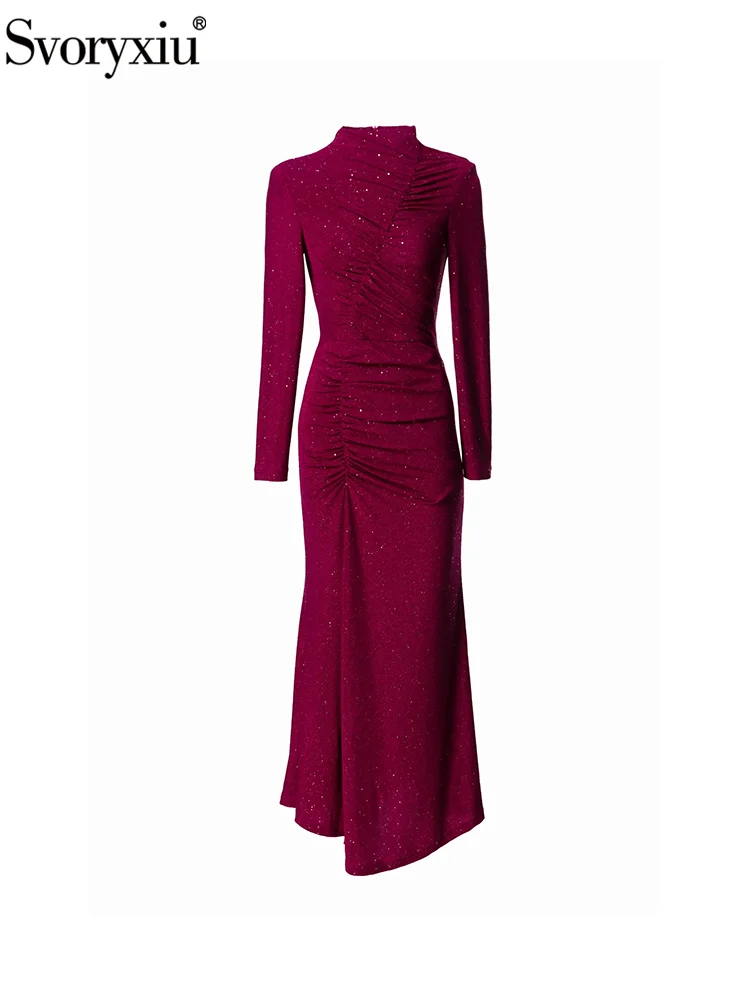 Svoryxiu модное подиумное осеннее бордовое элегантное длинное платье рыбий хвост