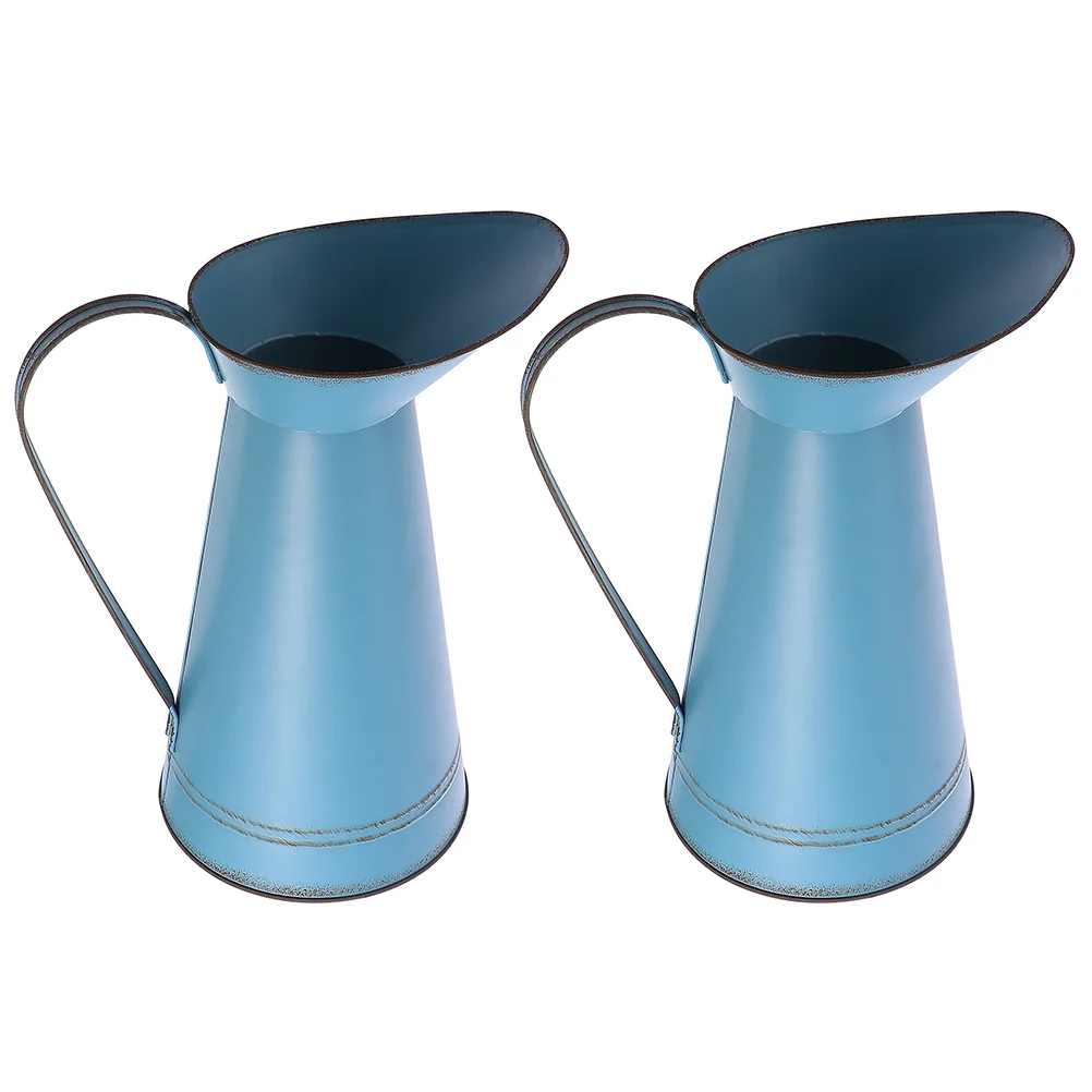

Vase Metal Flower Jug Vases Planter Country Vintage French Pot Primitive Pitcher Pots Blue Style Container Shabby Decor