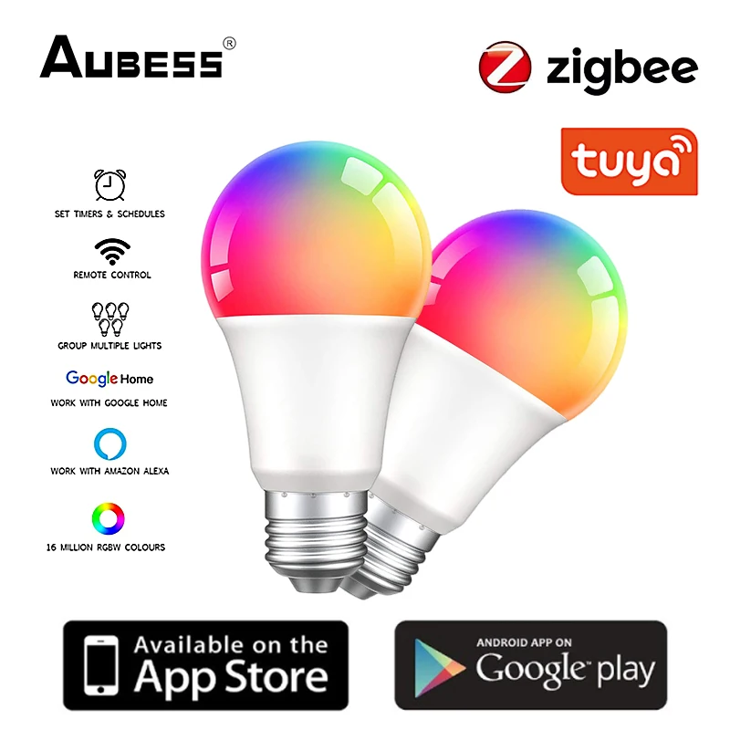 

Умная Светодиодная лампа Aubess, 3 шт., меняющая цвет, 9 Вт, ZigBee3.0 E27 RGBCW, регулируемая яркость, поддержка Alexa Google App, голосовое управление