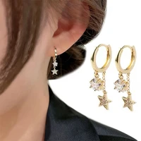 korean classic five pointed star earrings womens glittering fashion star earhook ear jewelry crystal zircon earrings
