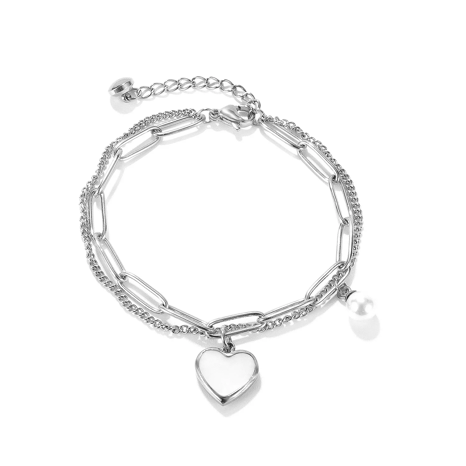 

Wish Card Stainless Steel Multi-Layer Heart Pearl Bracelet For Women Fashion Luxury Party Jewelry Simple Gold-Plated Bracelet