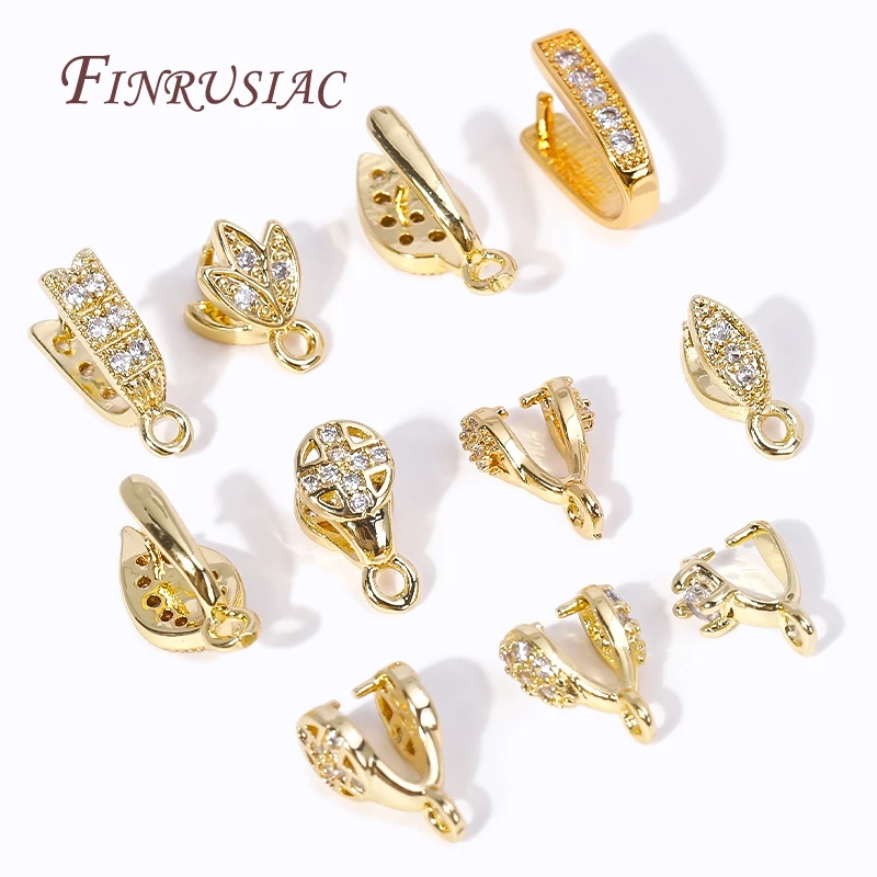 

Multi Types 18K Gold Plated Inlaid Zircon Fashion Clamp Pinch Clip Bails For Crystal Agate Jewelry Making,Pinch Pendant Bails