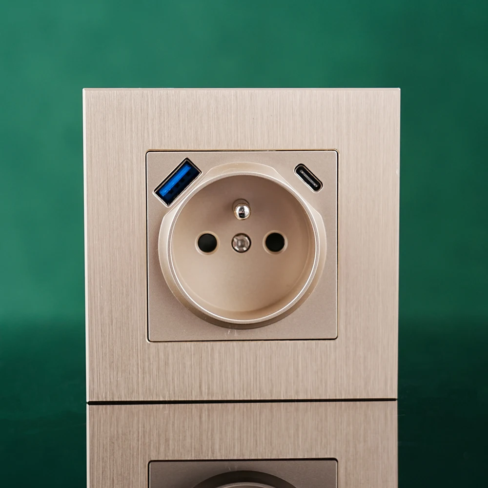 Французская розетка европейского стандарта с 2 usb(A + C) быстрая зарядка PD 20 Вт 86 Тип