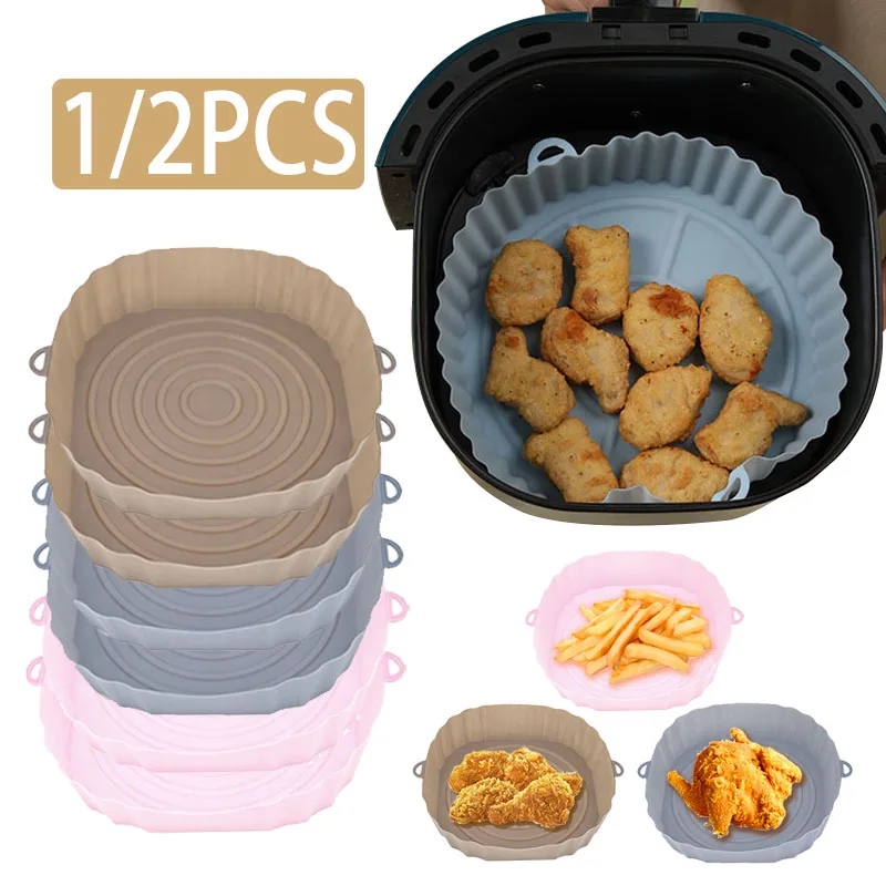 Silicone Basket Silicone Mold Airfryer Oven Baking Tray Pizza Fried Chicken Basket Reusable Pan Liner Accessories