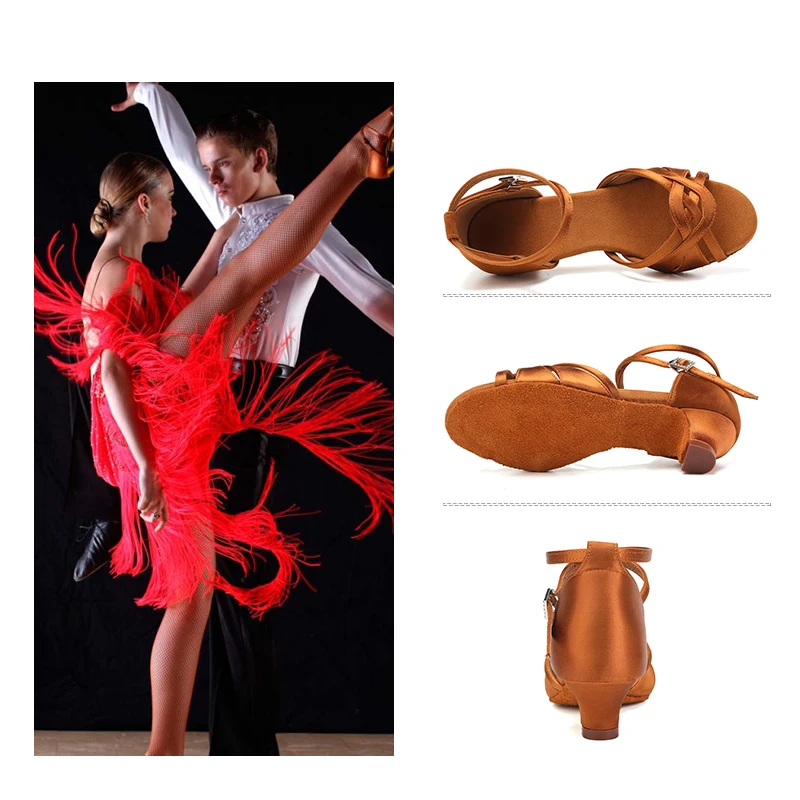 DKZSYIM Latin Dance Shoes Women Middle heel Dance Shoes Ladies Tango Dance Shoes Girls Salsa Ballroom Shoes 4cm Dropshipping