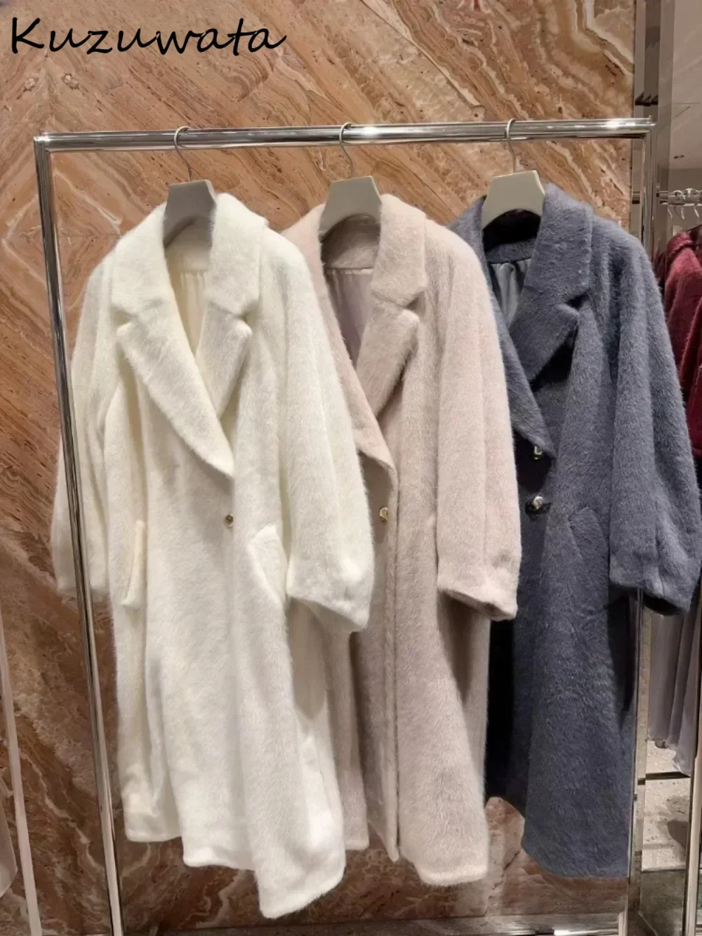 Kuzuwata винтажное шерстяное пальто с отложным воротником средней длины элегантное