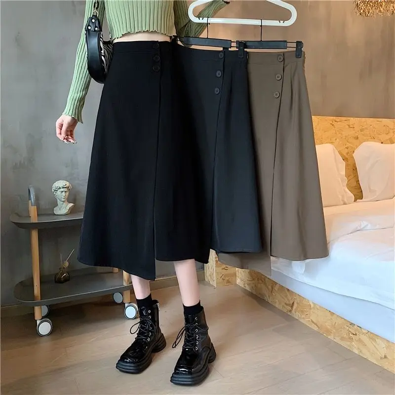 Solid High Waist Women Casual Fashion Clothes Streetwear Formal Asymmetrical Black Ins All Match Y2k High Waist Female Skirt