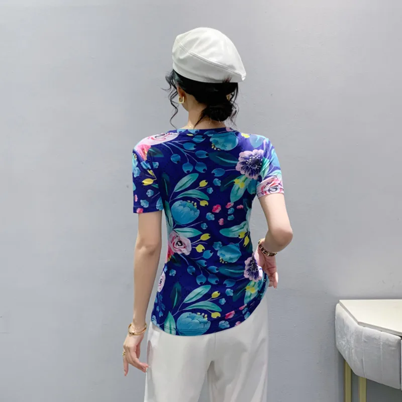 # 5436 летняя сетчатая футболка с цветочным принтом женские винтажные футболки