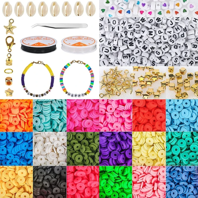 

6mm 4500 Polymer Clay Bead Kit Alphabet Beads For Bracelets Making Bohemian Bead