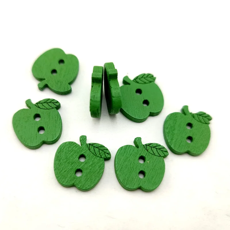 

Зеленые пуговицы в виде яблока, 100 шт., для одежды, мультяшных рисунков, деревянная рукоятка для шитья
