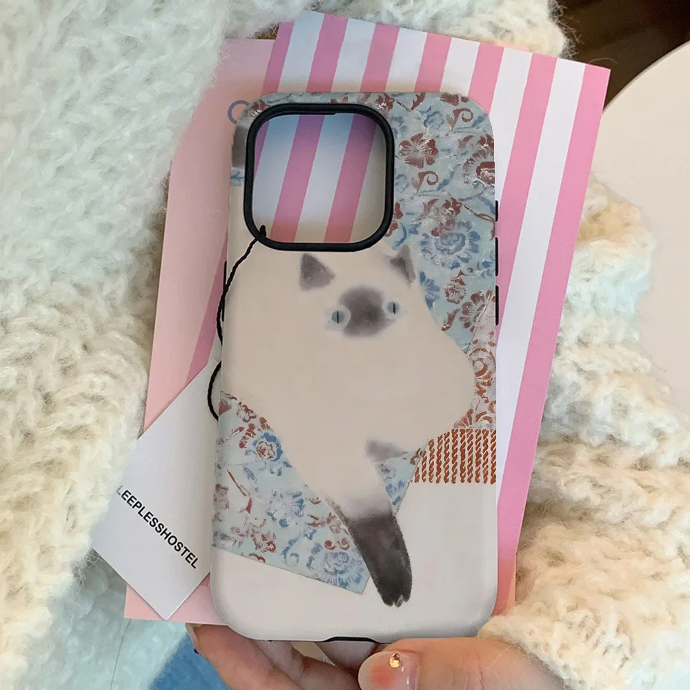 Чехол 2 в 1 с мультяшным котом стиле ретро для IPhone 16 14 13 Pro Max Plus задняя крышка