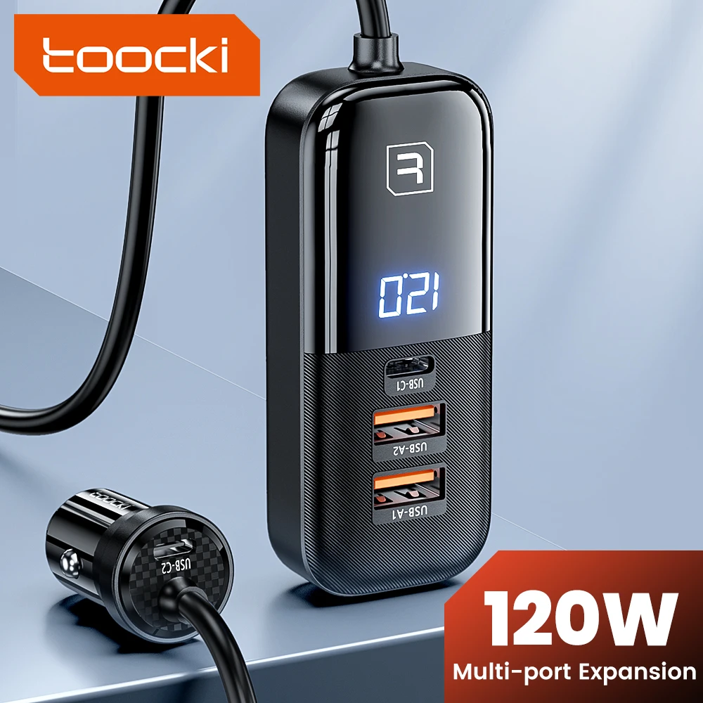 

Автомобильное зарядное устройство с 4 USB-портами, 120 Вт, с цифровым дисплеем