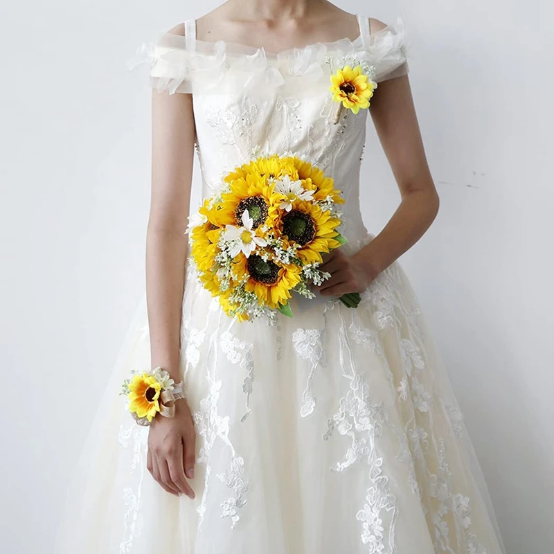 Искусственный Подсолнух свадебный букет романтический цветок ручной работы