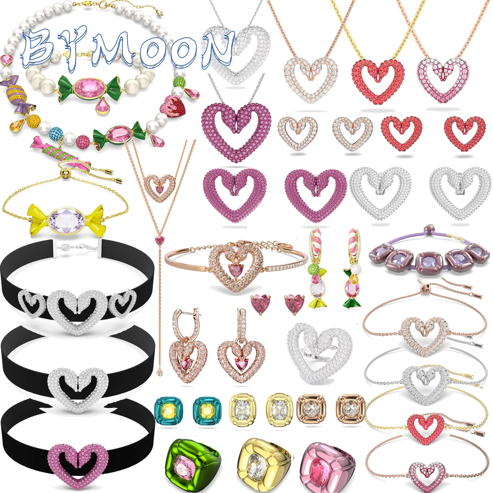 

Новинка 2023, оригинальный комплект ювелирных изделий с сумкой UNA, подвески, ожерелье, браслет, серьги с розовым сердцем, ювелирные изделия для женщин с логотипом