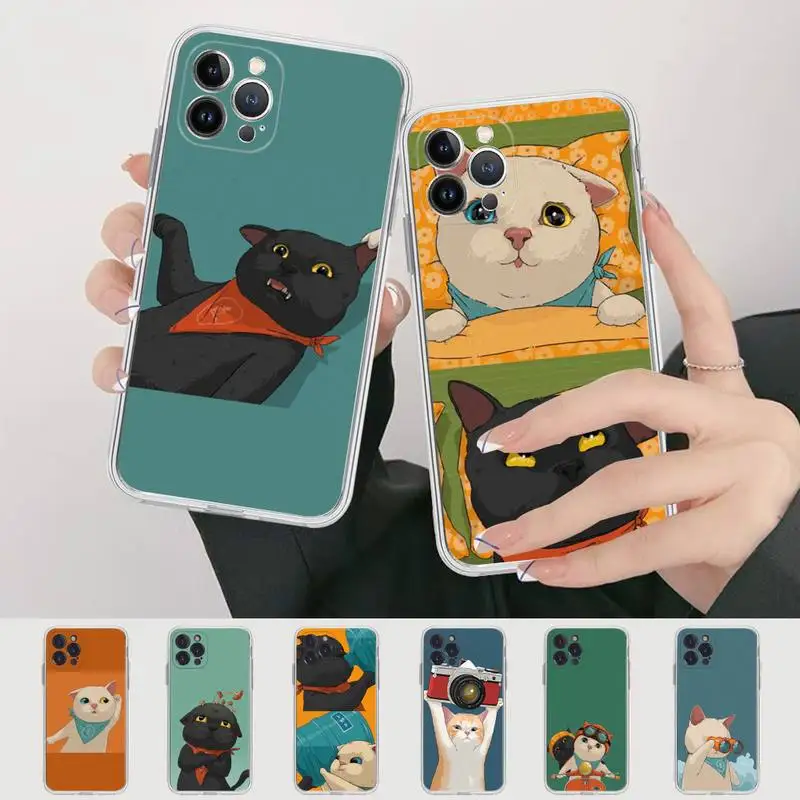 

Cute Cartoon Cats Phone Case Silicone Soft for iphone 14 13 12 11 Pro Mini XS MAX 8 7 6 Plus X XS XR Cover
