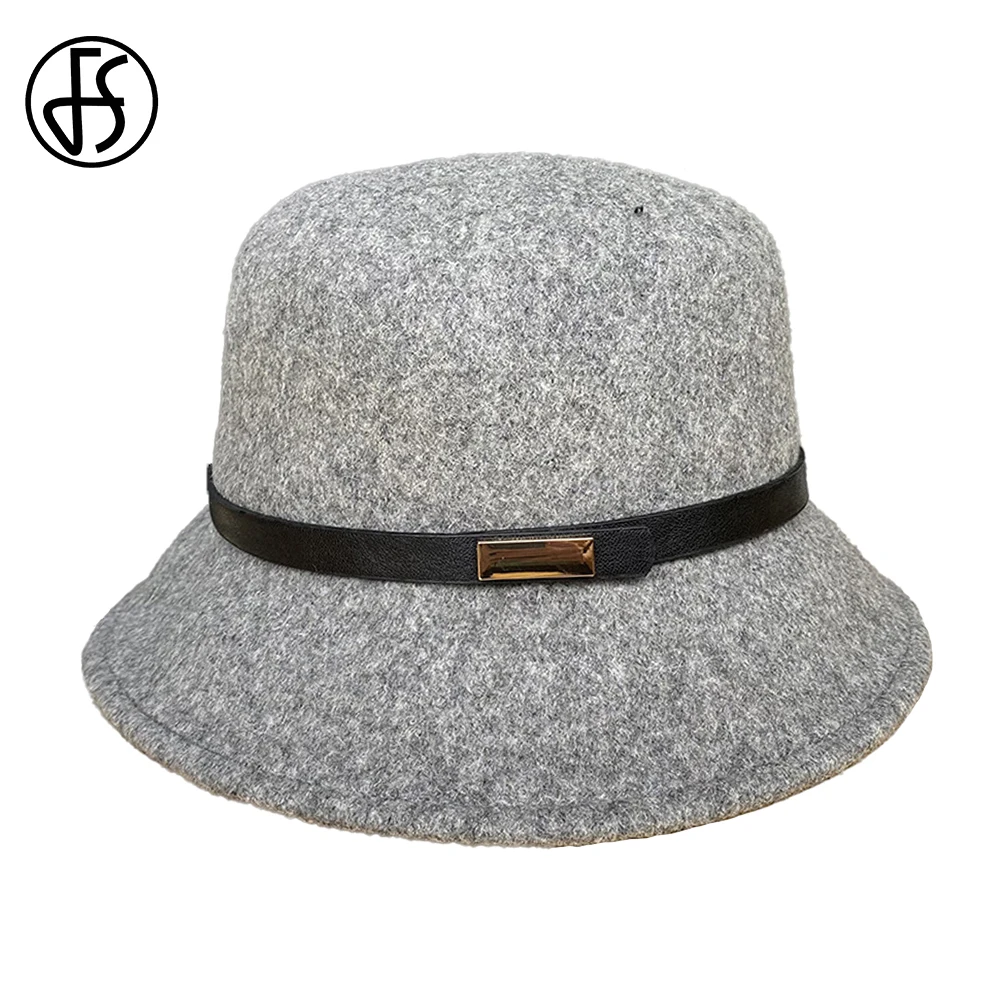 

FS 2022 Elegant Millinery Wool Basin Hats For Women With Belt Decoration Fisherman Cap Lady Autumn Winter Fashion Floppy Fedoras