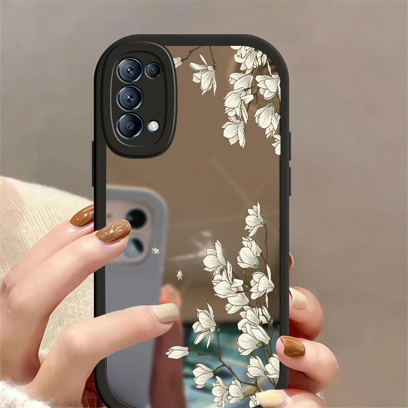 Роскошный глянцевый зеркальный чехол для OPPO Reno 10 Pro Plus 10Pro 8T 8 7 7Z 6 5 с цветочным