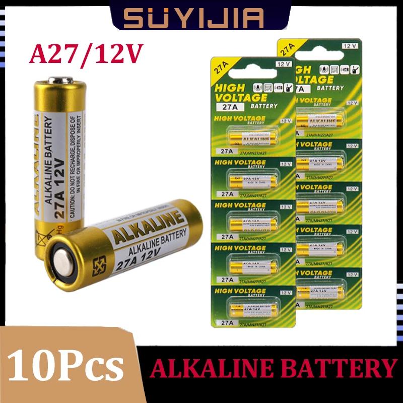 

New 10PCS 27 A12v Alkaline G27A MN27 MS27 GP27A L828 V27GA ALK27A A27BP K27A VR27 R27A Dry Battery for Alarm Remote Control