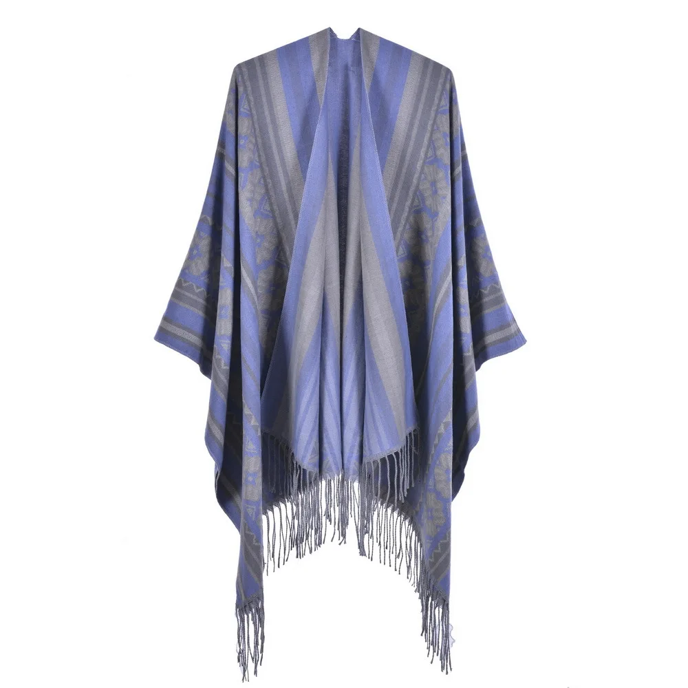 Autumn Winter Women's Jacquard Shawl European American Street Fashion Fork Thickened Cloak For Warmth Ponchos Capes P3