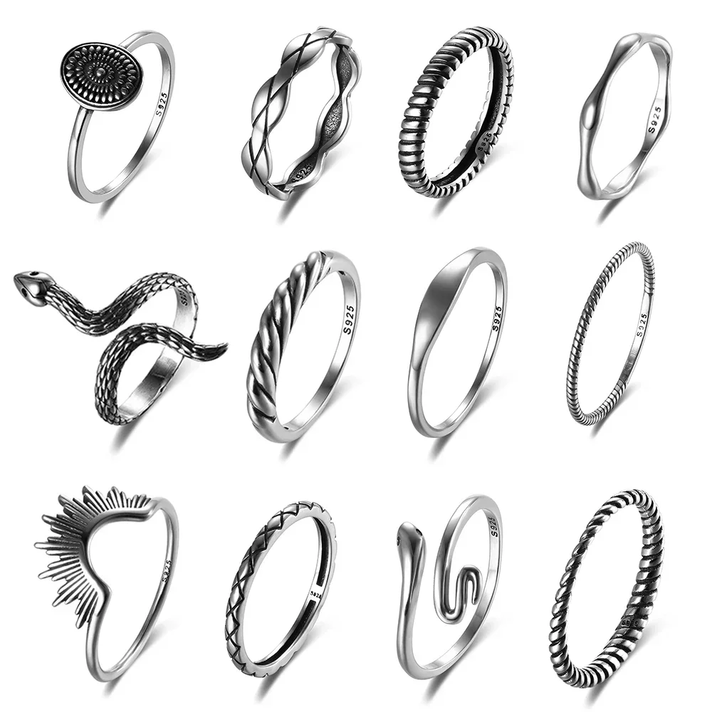 

925 Sterling Silver Fashion Trend Geometric Unisex Finger Ring for Women Men Retro Design Fine Jewelry Gifts