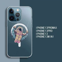 astronaut cute cartoon space planet phone case for iphone 13 12 11 mini pro max transparent super magnetic magsafe cover