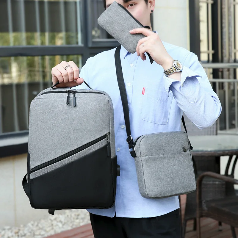

2023 New Fashion Casual Computer Backpack with Large Capacity Anti splash Color Contrast Men's Business Three Piece Backpack