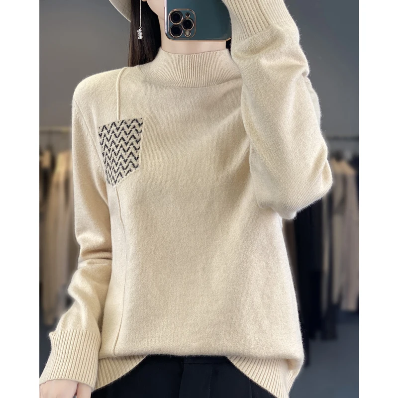 Новинка Женский кашемировый свитер на осень и зиму пуловер с высоким воротником