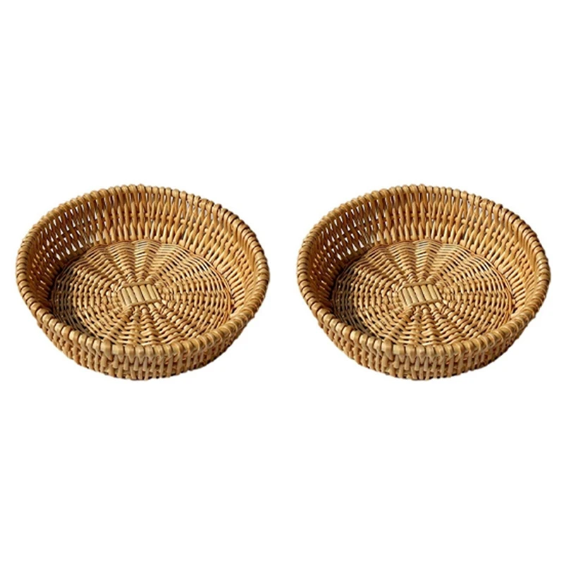 

2X Hand-Woven Basket, Wicker Basket, Food Serving Basket For Bread, Fruit, Vegetable Storage, Gift Basket 25 X 8Cm